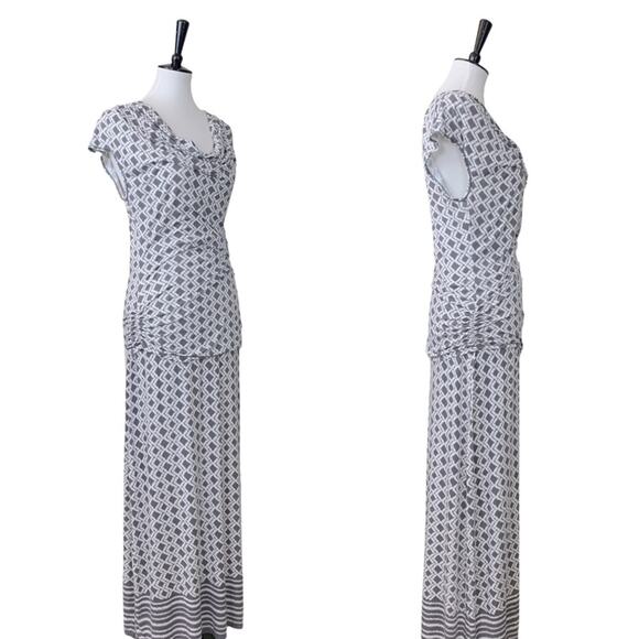 Max Studio Women's Gray White Maxi Skirt Drape Neck Shirred Top Set Size M/L - Picture 9 of 10